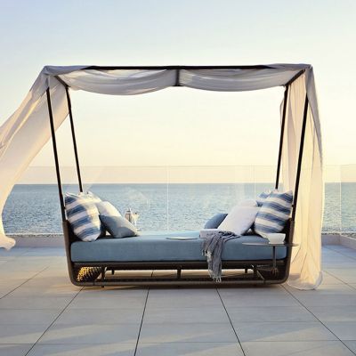 Big size seaside Poolside double Sunbed/ daybed with curtain