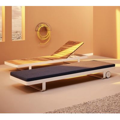 Waterproof pool furniture beach teak wood sun lounger with cushion