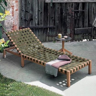 Outdoor furniture teak wood rope weaving Sun Lounger