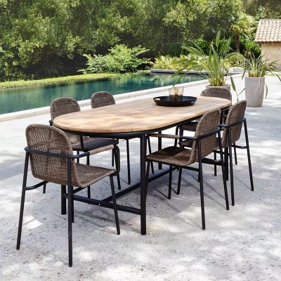 Wicker Rattan Furniture Outdoor Teak Wood Dinning Table and Chair Set